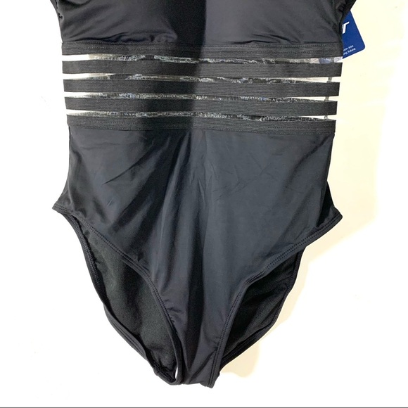 2/$35 Hilor Black One Piece Crossover Tummy Control Swimsuit - Picture 5 of 11